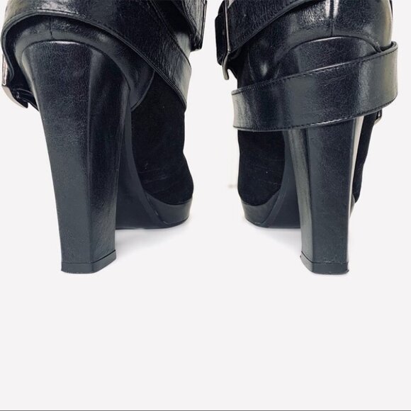 SEPALA BY MIHAELA GLAVAN BELTED THICK LEATHER SUEDE HEELED OPEN TOE  ANKLE BOOTS - Picture 6 of 14